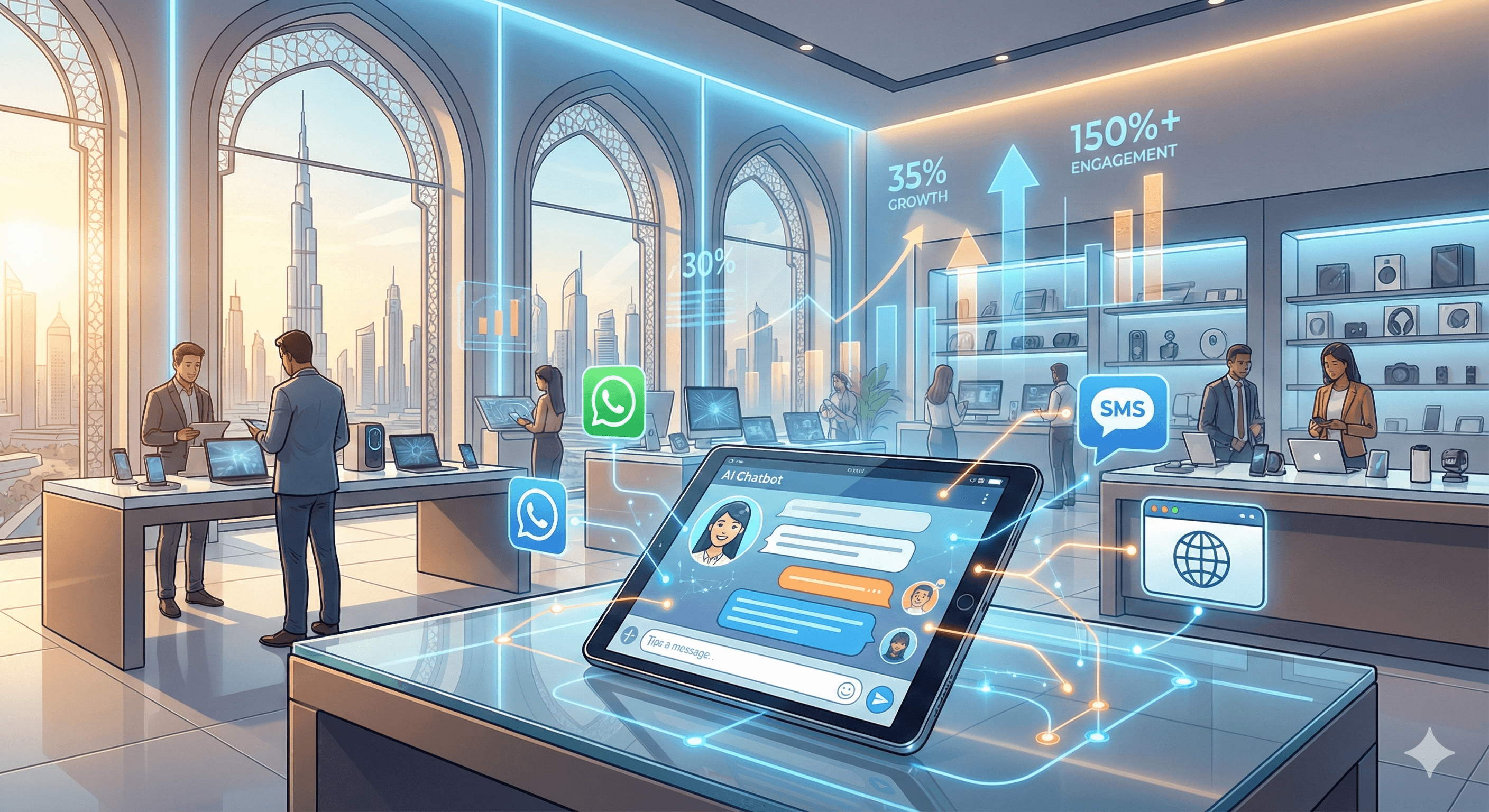 Retail Chain Seeks Faster Lead Engagement - Before:
Manual lead qualification caused slow follow-ups and lost sales opportunities.
After:
Implemented an AI chatbot across website, WhatsApp, and SMS to automate responses and qualify leads instantly.